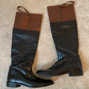 Stuart Weitzman Black and Cognac Brown Leather Riding Boot